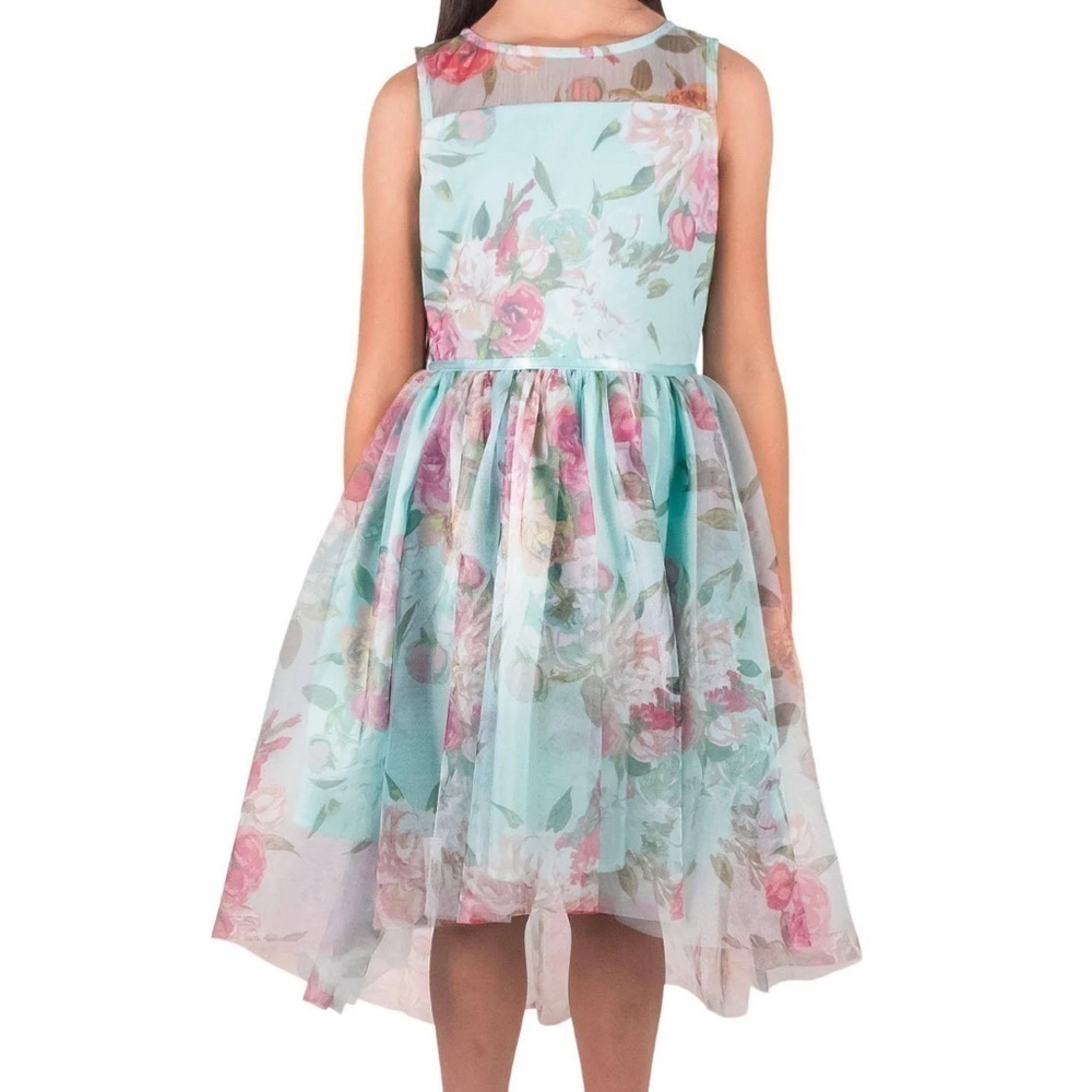 Zunie | Girls Floral Mesh‎ Sleeveless High Low Dress